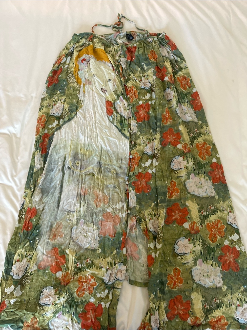Maaji Olive Green Maxi Skirt with Red and Cream Floral Print